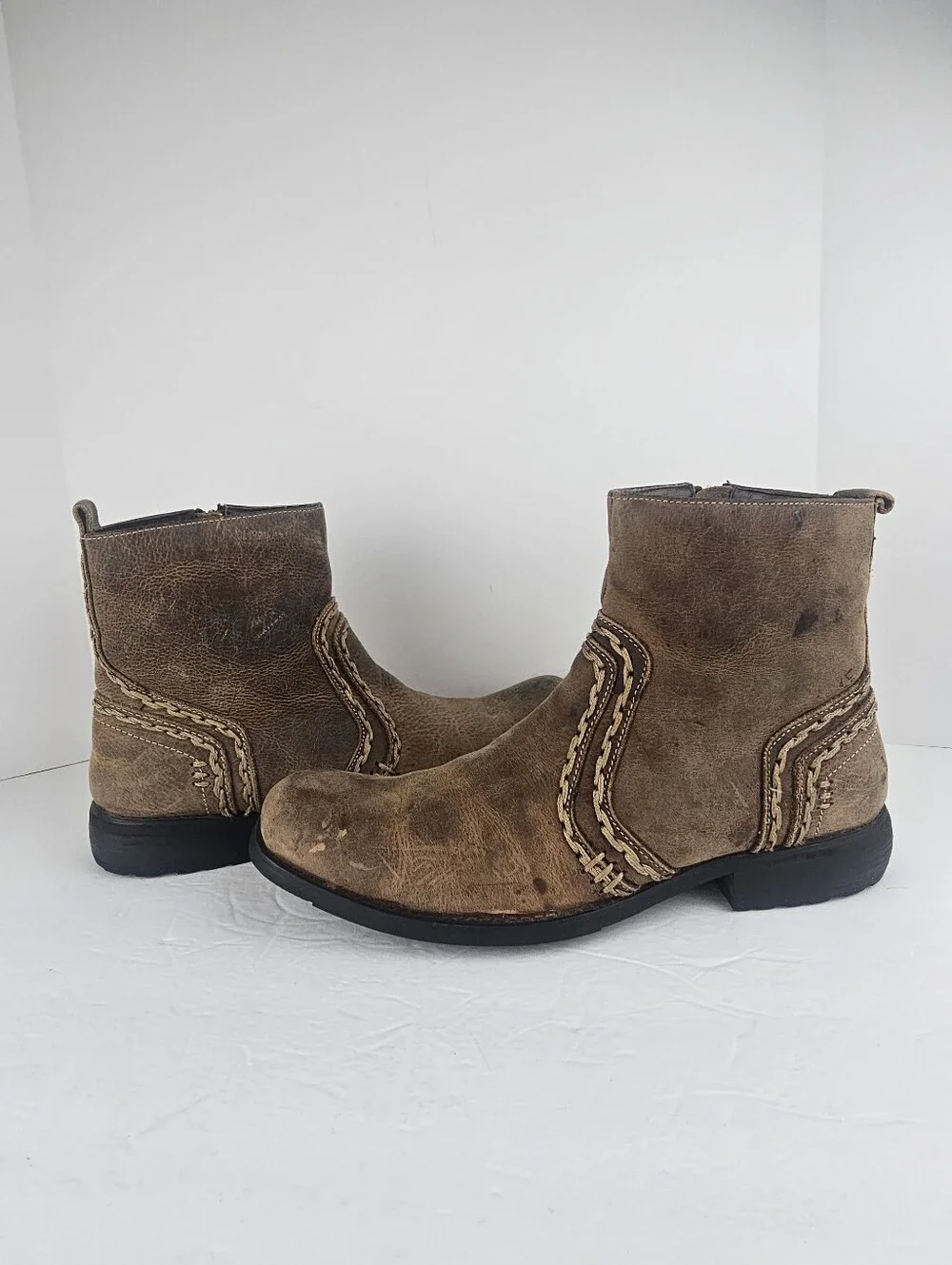 Bed Stu Revolution Men's Tan Boots Distressed Sz 8.5 Stitching